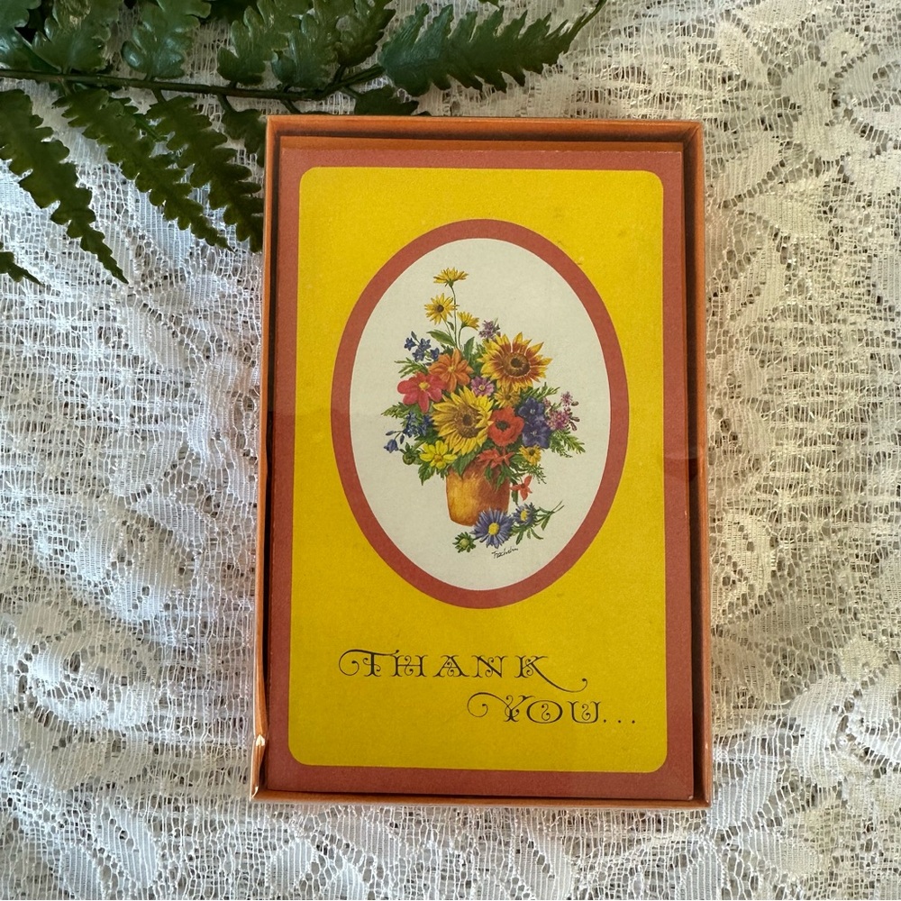 Vintage MCM Carlton Cards Flower Bouquet Blank Thank You Cards